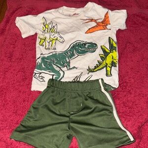 Dinosaur Graphic Tee and Green Shorts Set